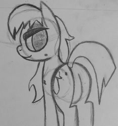 Size: 590x631 | Tagged: safe, artist:poorlydrawnpony, oc, oc only, oc:bottoms up, species:pony, beauty mark, butt, featureless crotch, female, mare, monochrome, plot, solo, traditional art