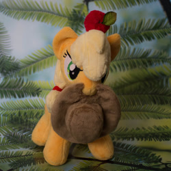 Size: 570x570 | Tagged: safe, artist:valmiiki, character:applejack, species:earth pony, species:pony, apple, clothing, cute, female, food, hat, hooves, irl, magnet, mare, mouth hold, photo, plushie, solo