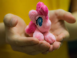 Size: 570x427 | Tagged: safe, artist:valmiiki, character:pinkie pie, species:human, cute, diapinkes, etsy, hand, irl, irl human, it's dangerous to go alone, micro, photo, plushie