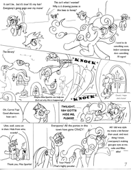 Size: 1012x1327 | Tagged: safe, artist:conner cogwork, artist:terrichance, character:carrot top, character:golden harvest, character:twilight sparkle, comic, dat mane, golden oaks library, the mane attraction (comic)