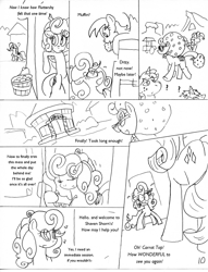 Size: 1012x1327 | Tagged: safe, artist:conner cogwork, artist:terrichance, character:carrot top, character:derpy hooves, character:fluttershy, character:golden harvest, character:pinkie pie, character:rarity, species:pegasus, species:pony, comic, female, mare, the mane attraction (comic)