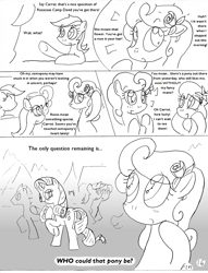 Size: 1012x1327 | Tagged: safe, artist:conner cogwork, artist:terrichance, character:carrot top, character:daisy, character:golden harvest, character:lily, character:lily valley, character:rarity, character:roseluck, ship:carrity, comic, female, implied shipping, lesbian, shipping, the mane attraction (comic)