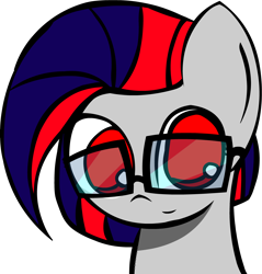 Size: 4427x4635 | Tagged: safe, artist:darksoma, oc, oc only, oc:darksun, species:pegasus, species:pony, absurd resolution, blue hair, bust, cute, darksun, female, glasses, happy, original character do not steal, red eyes, red stripes, shadows, smiling, solo