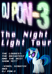 Size: 2480x3508 | Tagged: safe, artist:skeptic-mousey, character:dj pon-3, character:vinyl scratch, species:pony, species:unicorn, female, poster, smiling, solo, tour