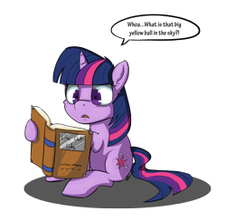 Size: 2840x2770 | Tagged: safe, artist:vicse, character:twilight sparkle, book, bookhorse, chibi, dialogue, female, frown, hoof hold, nerd, open mouth, reading, shocked, simple background, sitting, solo, speech bubble, that pony sure does love books, transparent background, wide eyes