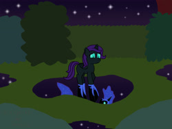 Size: 2760x2080 | Tagged: safe, artist:gogglesparks, character:nightmare moon, character:princess luna, oc, oc:nyx, species:alicorn, species:pony, fanfic:past sins, alicorn oc, puddle, reflection, two sides, water