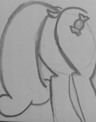 Size: 1280x1617 | Tagged: safe, artist:poorlydrawnpony, character:bon bon, character:sweetie drops, butt, butt only, cutie mark, female, grayscale, monochrome, plot, sketch, solo, tail, traditional art
