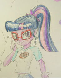 Size: 480x611 | Tagged: safe, artist:dadss_rootbeer, character:twilight sparkle, character:twilight sparkle (scitwi), species:eqg human, equestria girls:legend of everfree, g4, my little pony: equestria girls, my little pony:equestria girls, female, solo, traditional art