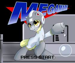 Size: 900x750 | Tagged: safe, artist:klemm, character:derpy hooves, species:pegasus, species:pony, newbie artist training grounds, crossover, female, mare, megaman, megamare, solo