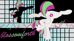 Size: 2560x1440 | Tagged: safe, artist:claritea, artist:murknl, character:blossomforth, species:pegasus, species:pony, female, flexible, floppy ears, mare, solo, splits, vector, wallpaper