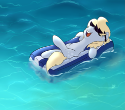 Size: 1141x1000 | Tagged: safe, artist:klemm, character:derpy hooves, species:pegasus, species:pony, newbie artist training grounds, deal with it, drifting, female, inflatable, mare, relaxing, solo, sunglasses
