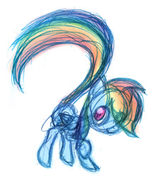 Size: 900x1005 | Tagged: safe, artist:rainspeak, character:rainbow dash, colored sketch, female, folded wings, looking at you, raised hoof, solo, traditional art