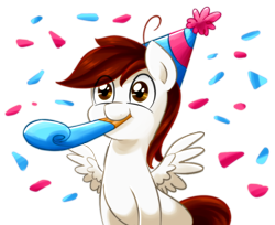 Size: 818x668 | Tagged: safe, artist:bloodorangepancakes, oc, oc only, species:pegasus, species:pony, clothing, hat, party hat, party horn, solo