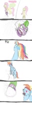 Size: 204x800 | Tagged: safe, artist:steadfast hoof, character:fluttershy, character:rainbow dash, character:spike, ship:rainbowspike, comic, daily doodle spikedash prompt, having fun, male, pillow fight, shipping, straight