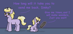 Size: 1797x847 | Tagged: safe, artist:gogglesparks, character:dinky hooves, adult, older, ponidox, self ponidox, time travel