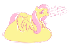 Size: 622x405 | Tagged: safe, artist:saphiros, character:fluttershy, belly, belly bed, fat, fattershy, immobile, impossibly large belly