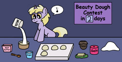 Size: 1316x670 | Tagged: safe, artist:gogglesparks, character:dinky hooves, newbie artist training grounds, bowl, butter, female, food, milk, music notes, photoshop, pouring, salt, solo