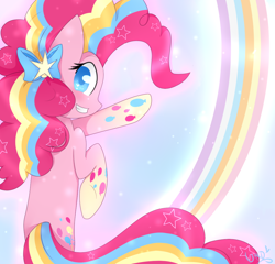 Size: 1000x960 | Tagged: safe, artist:ultrard, character:pinkie pie, colored pupils, female, rainbow power, solo