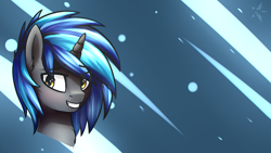 Size: 1920x1080 | Tagged: safe, artist:starfall-spark, oc, oc only, oc:homage, species:pony, species:unicorn, fallout equestria, abstract background, female, mare, smiling, solo