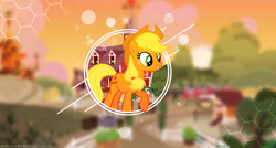 Size: 1900x1020 | Tagged: safe, artist:drakesparkle44, artist:shelmo69, character:applejack, species:earth pony, species:pony, barn, female, mare, solo, sweet apple acres, vector, wallpaper
