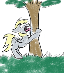 Size: 550x626 | Tagged: safe, artist:cleppyclep, character:derpy hooves, species:pegasus, species:pony, female, hug, licking, mare, spit, tree