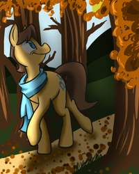 Size: 800x1000 | Tagged: safe, artist:cleppyclep, character:caramel, clothing, forest, scarf