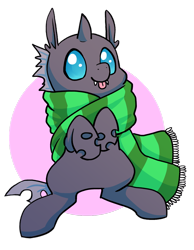 Size: 1024x1321 | Tagged: safe, artist:zaphy1415926, species:changeling, circle background, clothing, cute, cuteling, scarf, simple background, smiling, solo, striped scarf, tongue out, transparent background