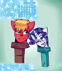 Size: 488x556 | Tagged: safe, artist:fluffyrainbowkitty, character:big mcintosh, character:rarity, species:anthro, ship:rarimac, 30 day otp challenge, bust, clothing, cute, height difference, male, portrait, scarf, shipping, straight, winter