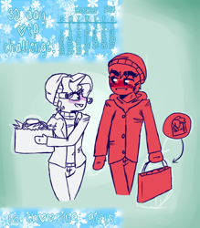 Size: 488x556 | Tagged: safe, artist:fluffyrainbowkitty, character:big mcintosh, character:rarity, species:anthro, ship:rarimac, 30 day otp challenge, clothing, cute, height difference, male, present, shipping, straight, winter