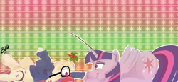 Size: 4625x2152 | Tagged: safe, artist:bow2yourwaifu, character:moondancer, character:twilight sparkle, character:twilight sparkle (alicorn), species:alicorn, species:pony, ship:twidancer, absurd resolution, christmas, female, holly, holly mistaken for mistletoe, lesbian, love, shipping