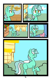 Size: 6742x10342 | Tagged: safe, artist:provolonepone, character:derpy hooves, character:lyra heartstrings, character:roseluck, species:pony, species:unicorn, comic:lyra's verse, absurd resolution, bits, chocolate, comic, flower, food, happy, magic, market, my little pony, ponyville, smiling