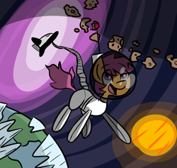 Size: 1990x1890 | Tagged: safe, artist:provolonepone, character:scootaloo, species:pegasus, species:pony, asteroid, astronaut, equestria from space, female, solo, space, space suit, spaceship, the sun