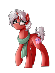 Size: 2700x3600 | Tagged: safe, artist:rubywave32, oc, oc only, species:pony, species:unicorn, clothing, glasses, high res, hipster, male, raised hoof, scarf, simple background, solo, stallion, transparent background
