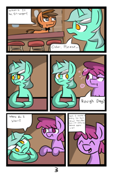 Size: 6742x10342 | Tagged: safe, artist:provolonepone, character:berry punch, character:berryshine, character:lyra heartstrings, oc, comic:lyra's verse, absurd resolution, cider, comic, dialogue, drunk bubbles, eyes closed, floppy ears, get, open mouth, sad, smiling