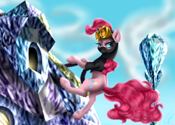 Size: 5040x3600 | Tagged: safe, artist:crazyaniknowit, character:pinkie pie, episode:pinkie spy, episode:the crystal empire, g4, my little pony: equestria girls, my little pony: friendship is magic, absurd resolution, female, rappelling, scene interpretation, solo