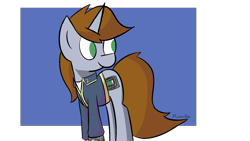 Size: 1920x1080 | Tagged: safe, artist:provolonepone, oc, oc only, oc:littlepip, species:pony, species:unicorn, fallout equestria, abstract background, clothing, cutie mark, fanfic, fanfic art, female, horn, mare, pipbuck, solo, vault suit