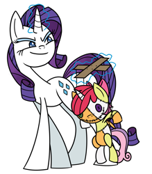 Size: 1434x1640 | Tagged: safe, artist:cuttycommando, character:apple bloom, character:rarity, character:scootaloo, character:sweetie belle, species:pegasus, species:pony, cutie mark crusaders, grin, marionette, ponytron, puppet, wip