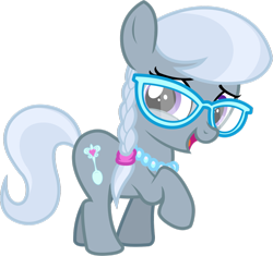 Size: 1280x1202 | Tagged: safe, artist:slasharu, character:silver spoon, species:earth pony, species:pony, cute, female, filly, glasses, jewelry, necklace, pearl necklace, raised hoof, silverbetes, simple background, solo, transparent background, vector