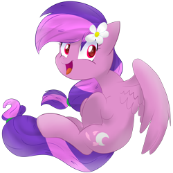 Size: 1800x1800 | Tagged: safe, artist:slasharu, oc, oc only, oc:moonlight blossom, species:pegasus, species:pony, female, looking at you, mare, open mouth, simple background, sitting, smiling, solo, spread wings, transparent background, wings
