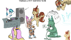 Size: 1920x1080 | Tagged: safe, artist:ailynd, artist:brainflowcrash, artist:strangersaurus, character:dj pon-3, character:fluttershy, character:vinyl scratch, oc, species:pony, drawpile disasters, furry
