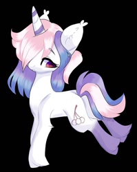 Size: 1099x1384 | Tagged: safe, artist:lnspira, oc, oc only, oc:snow berry, species:pony, species:unicorn, black background, female, mare, multicolored horn, simple background, solo