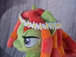 Size: 570x427 | Tagged: safe, artist:valmiiki, character:tree hugger, species:earth pony, species:pony, bust, clothing, dress, female, flower, plushie, portrait, solo, wreath