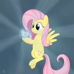 Size: 3000x3000 | Tagged: dead source, safe, artist:polkin, character:fluttershy, species:pegasus, species:pony, crystal, crystal heart, female, flying, high res, mare, solo