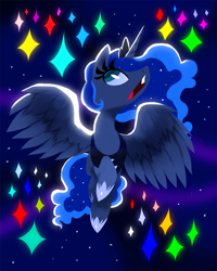 Size: 1200x1500 | Tagged: safe, artist:talonsofwater, character:princess luna, species:alicorn, species:pony, diamond, female, flying, night, open mouth, solo, stars