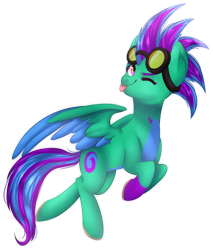 Size: 1024x1201 | Tagged: safe, artist:slasharu, oc, oc only, oc:sparrow, species:pegasus, species:pony, colored wings, female, goggles, mare, multicolored wings, simple background, solo, tongue out, transparent background, wink