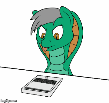 Size: 360x340 | Tagged: safe, artist:nudeknightart, oc, oc only, oc:jade scale, animated, cobra hood, gif, gray background, mlem, original species, serpony, simple background, snake pony, solo, tongue out