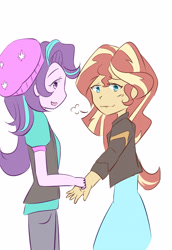 Size: 2370x3444 | Tagged: safe, artist:yuck, character:starlight glimmer, character:sunset shimmer, ship:shimmerglimmer, equestria girls:mirror magic, g4, my little pony: equestria girls, my little pony:equestria girls, spoiler:eqg specials, beanie, clothing, duo, duo female, female, hat, lesbian, shipping, simple background, white background