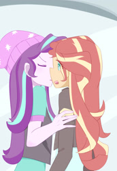 Size: 2370x3444 | Tagged: safe, artist:yuck, character:starlight glimmer, character:sunset shimmer, ship:shimmerglimmer, equestria girls:mirror magic, g4, my little pony: equestria girls, my little pony:equestria girls, spoiler:eqg specials, clothing, eyes closed, female, jacket, kissing, leather jacket, lesbian, shipping