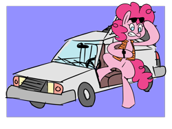 Size: 1600x1200 | Tagged: safe, artist:provolonepone, character:pinkie pie, species:pony, episode:what about discord?, g4, my little pony: friendship is magic, abstract background, back to the future, bipedal, clown car physics, crossover, female, no pupils, pinkie klein, pinkie mcpie, reference, solo