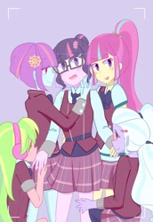 Size: 1409x2048 | Tagged: safe, artist:yuck, character:indigo zap, character:lemon zest, character:sour sweet, character:sugarcoat, character:sunny flare, character:twilight sparkle, character:twilight sparkle (scitwi), species:eqg human, my little pony:equestria girls, bedroom eyes, blushing, camera shot, clothing, crystal prep academy uniform, crystal prep shadowbolts, cute, female, implied indigo zap, lesbian, looking at you, school uniform, sci-twi gets all the girls, shadow five, shipping, smiling, sourlight, sugartwi, twiflare, twilight sparkle gets all the mares, twizap, twizest